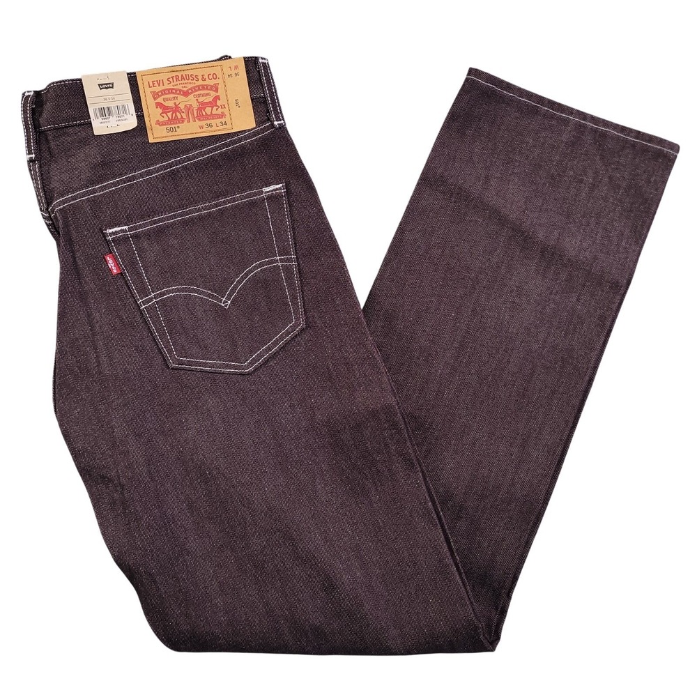 Levis 501 Jeans Men 36x34 Burgundy Rigid Shrink to Fit Original Fit Button Fly